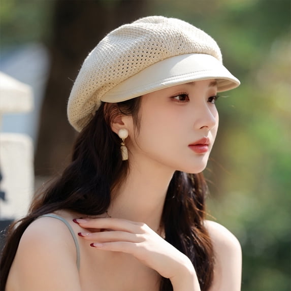 COM1950s Womens Lightweight Summer Beret,Adjustable Thin Design with Breathable Fabric,Casual Foldable Hat for Outdoor Activities