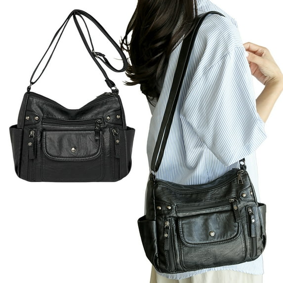 COM1950s Womens Multi Pocket Shoulder Bag,Large Capacity Crossbody Purse for Daily Use,Fashion Tote Handbag with Waterproof Pu Leather for Work Travel