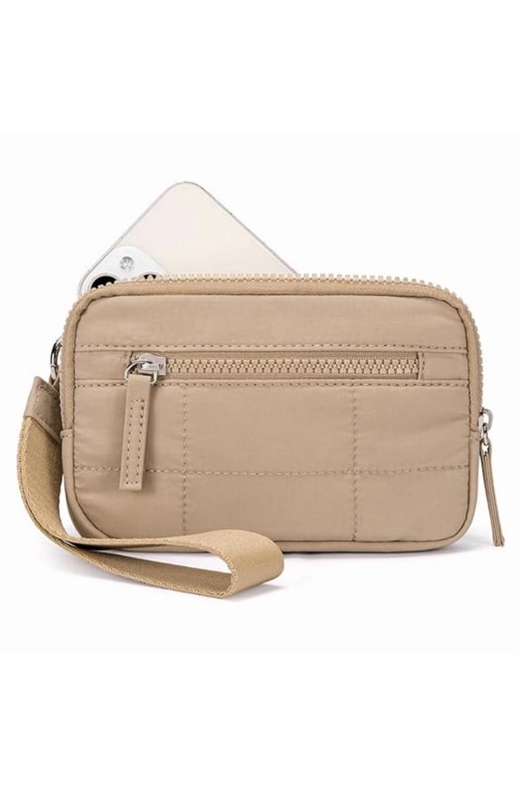 Womens Wristlet Wallet with 3 Zipper Compartments,Nylon Quilted Travel Card Holder and Cash Organizer,Rfid Blocking Wristlet for Women,Lightweight and Hands-Free Crossbody Phone Wallet Bag