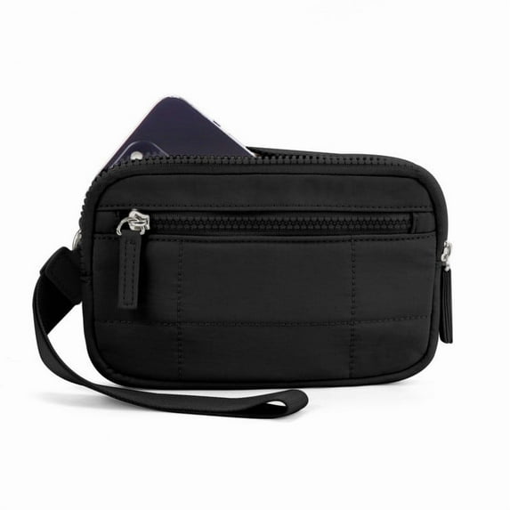 COM1950s Womens Wristlet Wallet with 3 Zipper Compartments,Nylon Quilted Travel Card Holder and Cash Organizer,Rfid Blocking Wristlet for Women,Lightweight and Hands-Free Crossbody Phone Wallet Bag