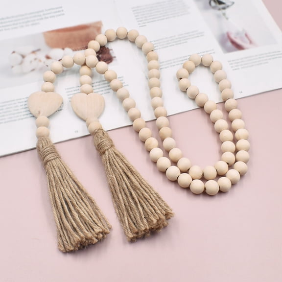 COM1950s Wooden Bead Garland,35.4 Inch Home Decoration for Fireplace Mantel and Holiday Festivities,Rustic Natural Log Beads Hanging Decor String