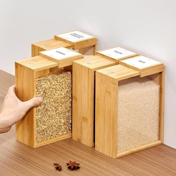 COM1950s Wooden Cereal Storage Box,Traditional Luban Craftsmanship with Mortise and Tenon Structure,Large Capacity Grain Container for Kitchen Pantry Organization,Smooth Burr-Free Surface