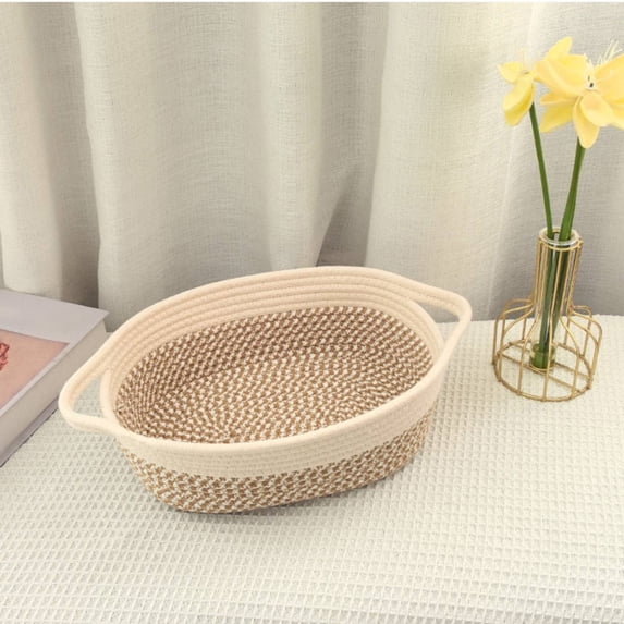 COM1950s Woven Storage Basket with Handle,Cotton Rope Handmade Basket for Home Organization,Multi-Purpose Oval Storage Bin for Living Room and Bedroom,Decorative and Practical Storage Solution