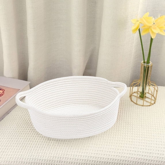 COM1950s Woven Storage Basket with Handle,Cotton Rope Handmade Basket for Home Organization,Multi-Purpose Oval Storage Bin for Living Room and Bedroom,Decorative and Practical Storage Solution