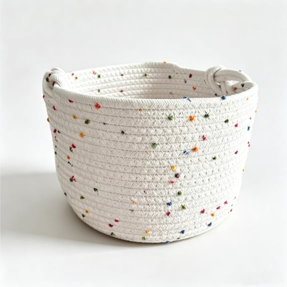COM1950s Woven Storage Basket with Handles, Cotton Rope Storage Bin for Home Organization, Decorative Basket for Shelves, Living Room, Bedroom, Closet