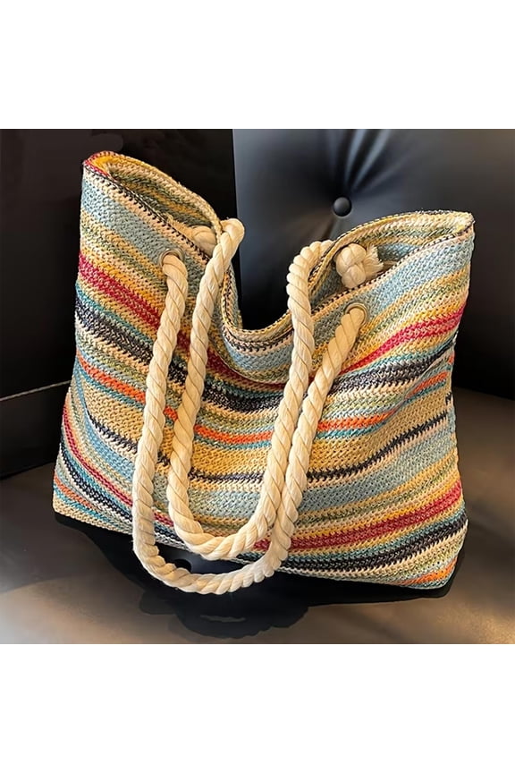 Woven Tote Bag, Large Capacity Shoulder Bag for Women, Vintage Inspired Vacation Beach Bag, Fashion Casual Handbag for Travel, Shopping and Daily Outings