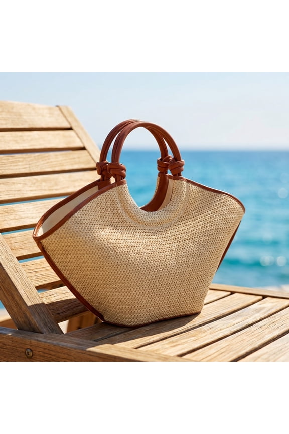 Woven Tote Bag for Women, Handmade Summer Beach Handbag, Lightweight Open-Top Shoulder Bag, Versatile Vacation Travel Purse