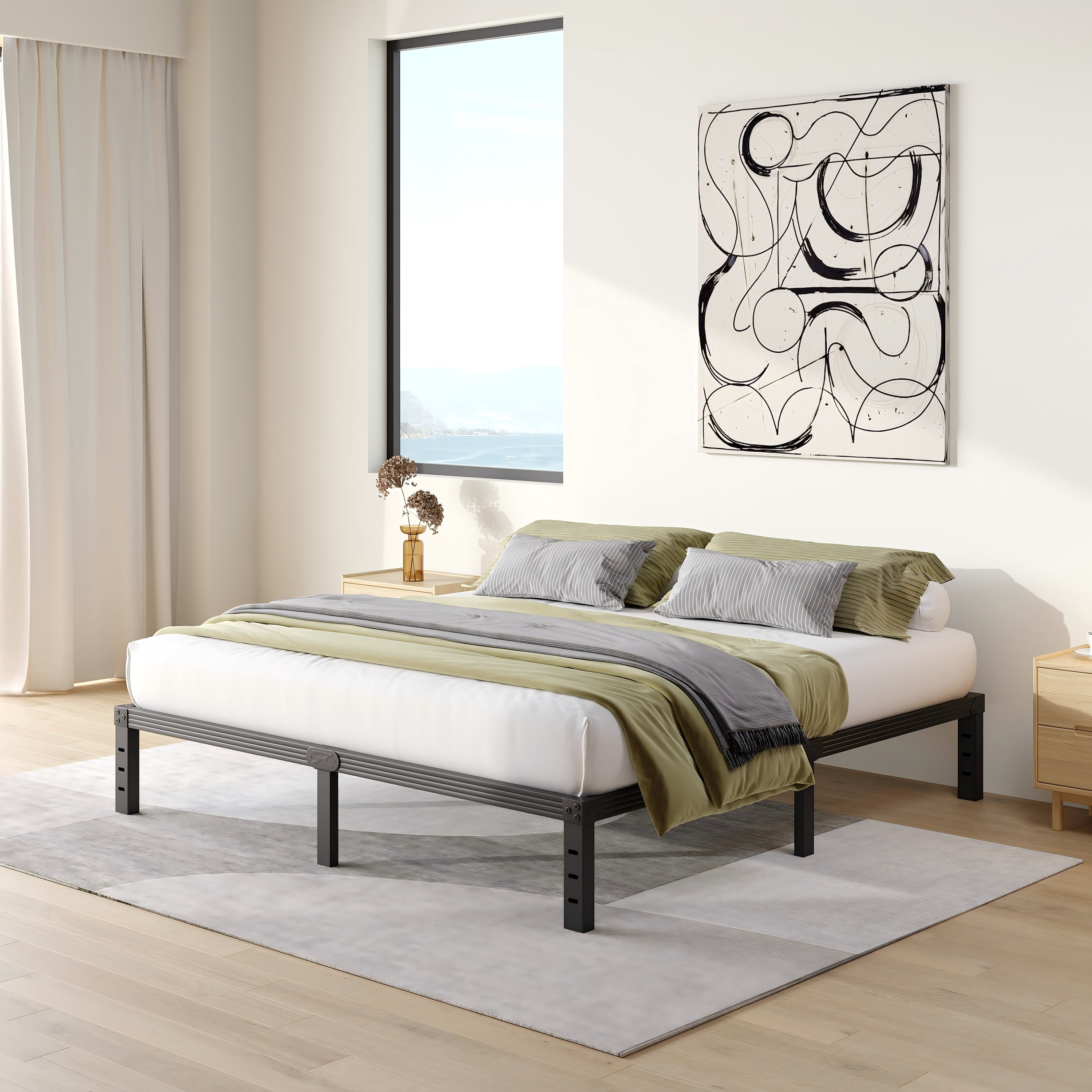 Ksm  COMASACH 12 inch Queen Bed Frame, Easy Assembly, Heavy Duty