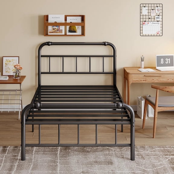 COMASACH 14 Inch Metal Twin XL Bed Frame with Headboard, Heavy Duty Industrial, 3500 lbs Capacity, Noiseless Non-Sway, Black, Easy Assembly, No Box Spring Needed