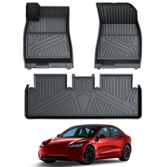 COMAUTO Fit for Tesla Model 3 Floor Mats 3D Custom Fit All Weather TPE Accessories for 2024 2025 Tesla Model 3 Highland New Generation, Full Set of 3 for Front, Rear