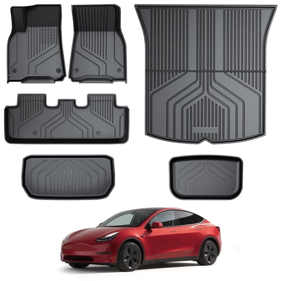 COMAUTO Floor Mats Fit for Tesla Model Y 2020 2021 2022 2023 2024 2025 3D Custom Fit All Weather TPE Accessories Floor Liner for 1st, 2nd Row Tesla Model Y (Not for Juniper)