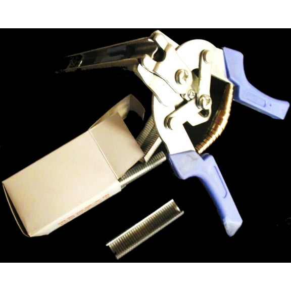 COMBO 594 AUTO FEED HOG RINGS & PLIERS 11/16 = 1/4 POULTRY SHRINK BAG WIRE CAGE