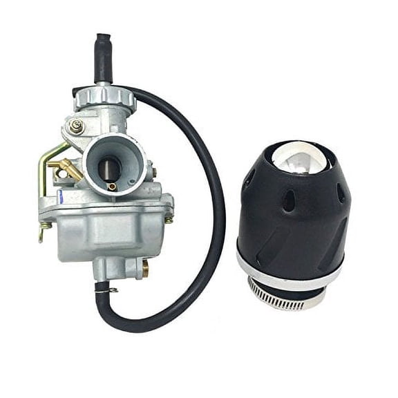 COMBO: Carburetor (LH) Metal Lever Hand Choke fits 4-Stroke Horizontal Engines 20mm and 35mm Air Filter Turbine Black - Bike wont run troubleshooting Kit 50cc up to 110cc