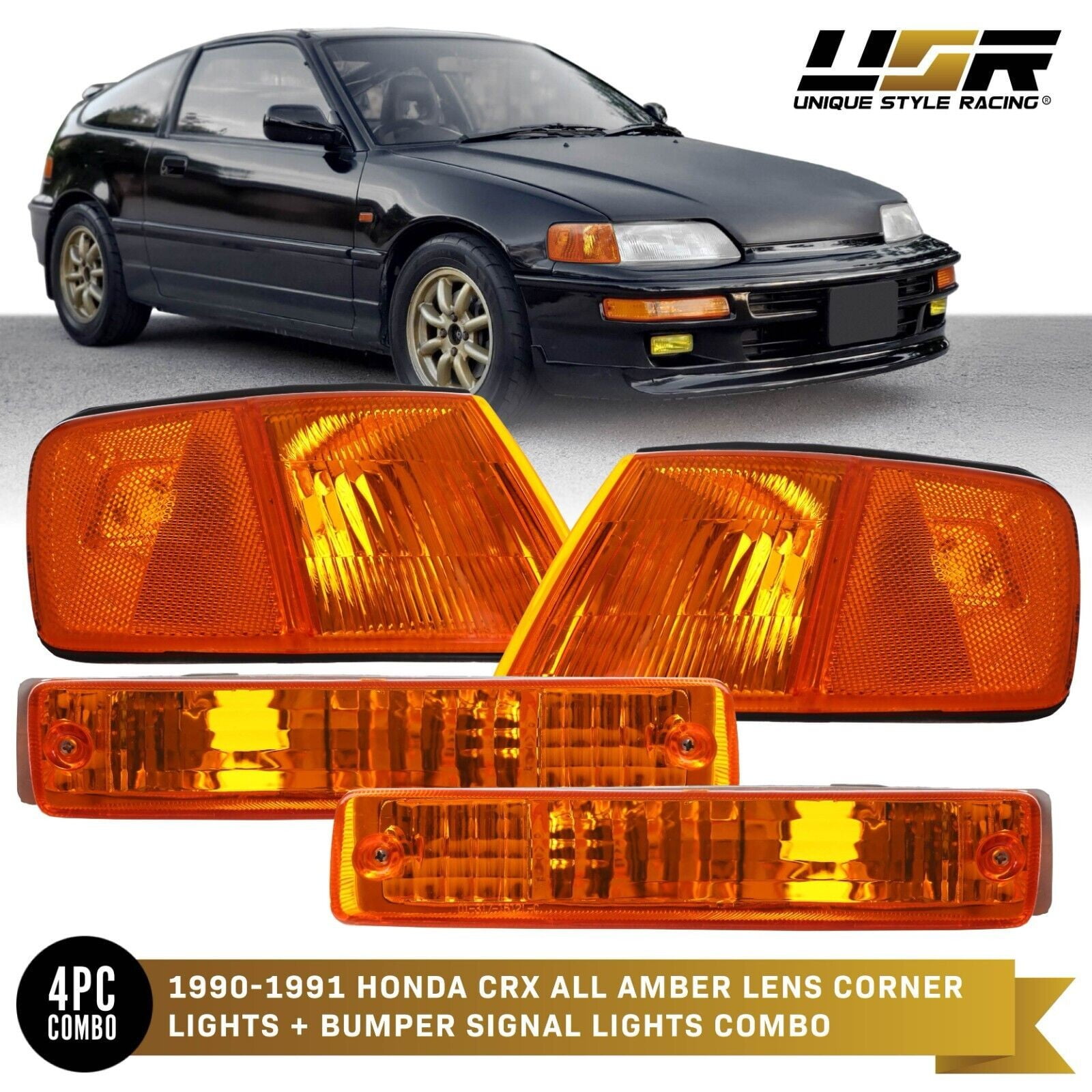 COMBO DEPO USDM Amber Corner + Bumper Signal Lights For 1990-1991 Honda ...