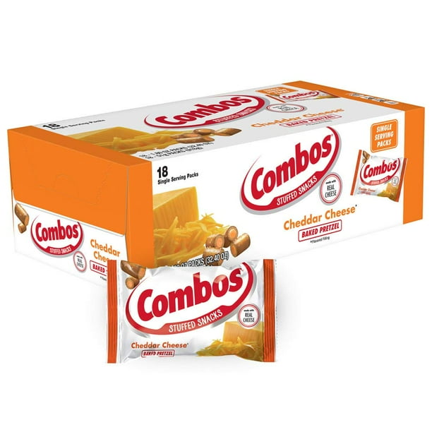 COMBOS Cheddar Cheese Pretzel Baked Snacks, 1.8 oz. Bag (Box of 18)