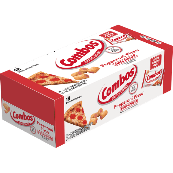 COMBOS Pepperoni Pizza Cracker Baked Snacks, 1.8 Ounce Bags, 18 Count Box