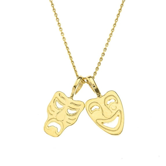 COMEDY & TRAGEDY MASKS (SOCK & BUSKIN) PENDANT NECKLACE IN YELLOW GOLD : 10K Pendant with 18" chain