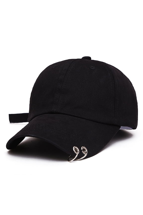 Baseball Cap,Men Women Plain Solid Color Black Baseball with 2 Metal Rings Hip Hop Adjustable for Trucker Hat