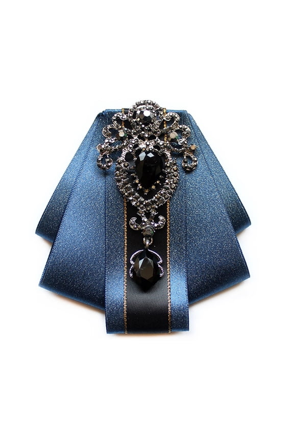 Bow Tie, Mens Women Silk Ribbon Bow Tie Cravat Vintage Crystal Rhinestones Necktie Wedding Bowtie Brooch Pin Necktie