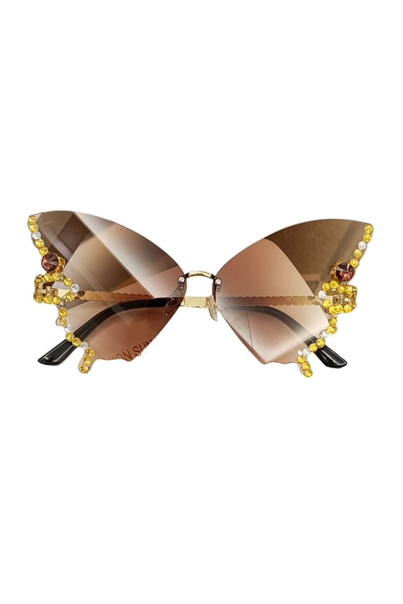 Butterfly Sunglasses, Butterfly Women Rimless Small Face Cat-Eye Butterfly Glasses