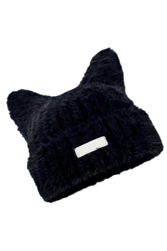 Cats Ear Pattern Hat, Cats Ear Pattern Hat Furry Knitted Hat Soft Warm Winter Autumn Hat with Letter