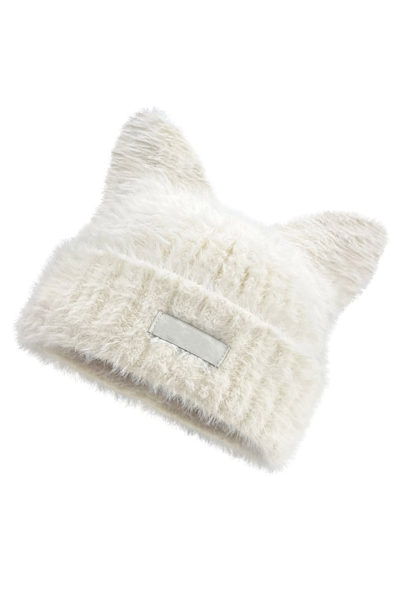 Cats Ear Pattern Hat, Cats Ear Pattern Hat Furry Knitted Hat Soft Warm Winter Autumn Hat with Letter