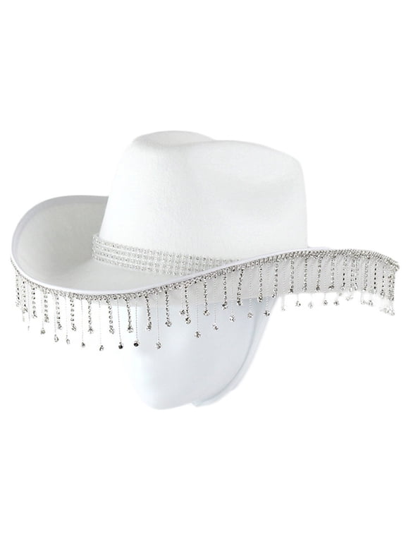 Cowgirl Hat, with Rhinestones Fringe Western Styles for Women Party Music Festival Decorations