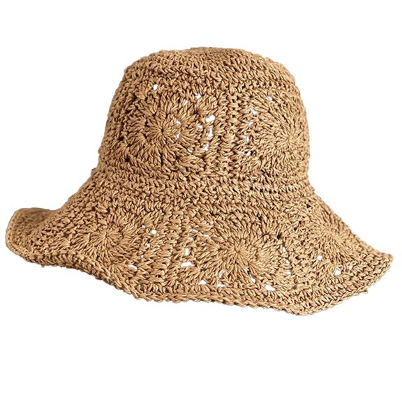 COMEET Fisherman Hat,Handmade Straw Hat Crocheted Sunshade Bucket Hat for Women Dress-up Party Floppy Bucket Hat for Camping
