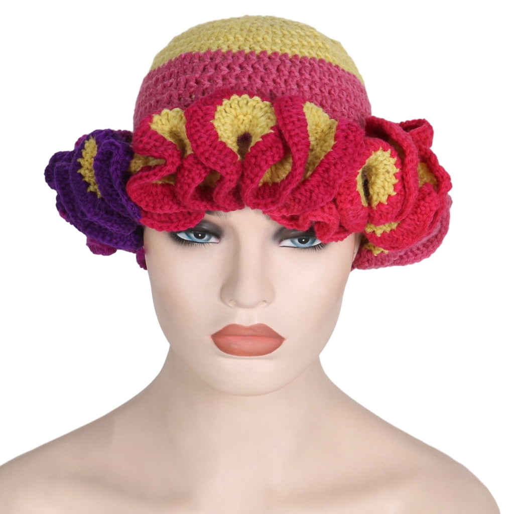 Handmade Crochet Bucket Hat – Ruffled Brim Winter Hat For Women, Purple Fisherman Style 3 thumbnail image