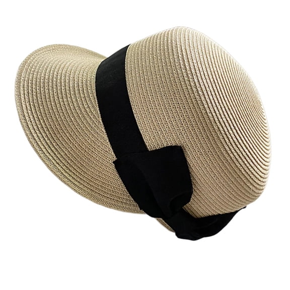 COMEET Hat Wear, Handmade Straw Hat Elegant Braided Belt Decorated Sun Hat for Women Party British Beach Hat Straw Lady Knitted Straw Hat