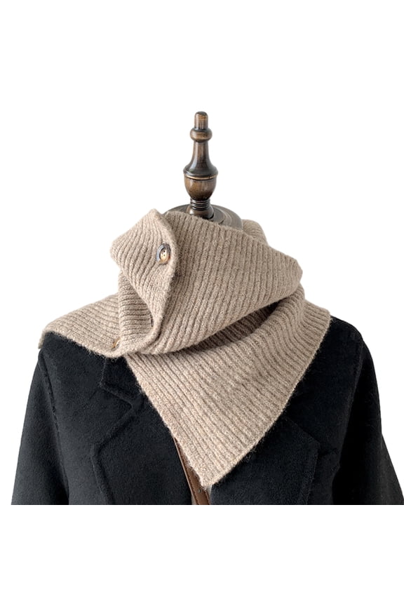 Knit Button Scarf, Cable Knit Wrap Button Scarf Winter Warm All-Matching Button Scarf Neck Protections Knit Neckerchief Windproof