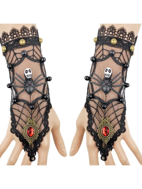 Laces Gloves, Elegant Black Lace Gloves Stylish Women's Mittens Spiderweb Pattern Gloves for Women With Intricate Spiders Webs