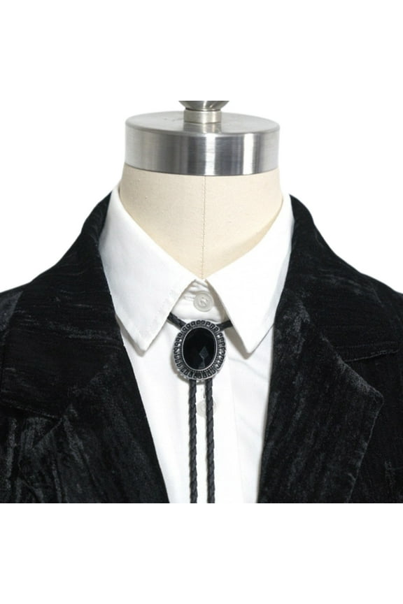 Neck Tie, Mens Stone Tie Western Braided Artificial Leather Rope Necktie Jewelry Shirt Chain Necklace