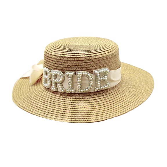 COMEET Party Hat, Bride Straw Hat for Women Sun Hat Breathable Wedding Party Letter Pearls Hat Bonnet Bachelorette Party