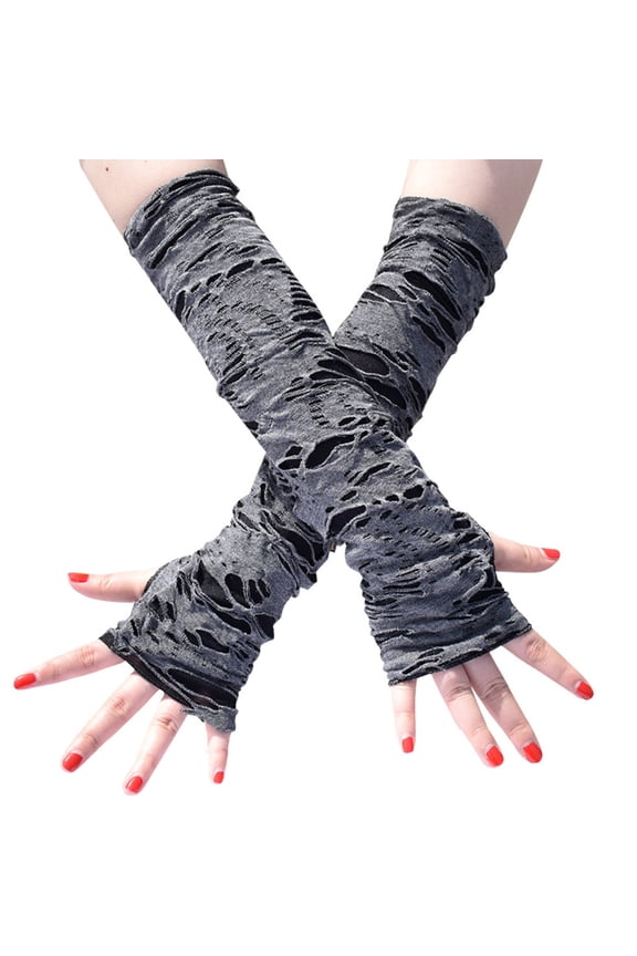 Sleeve Gloves, Punk Fingerless Gloves Ripped Sleeve Elbow Gloves Distressed Gloves for Halloween Masquerade Prom Gloves