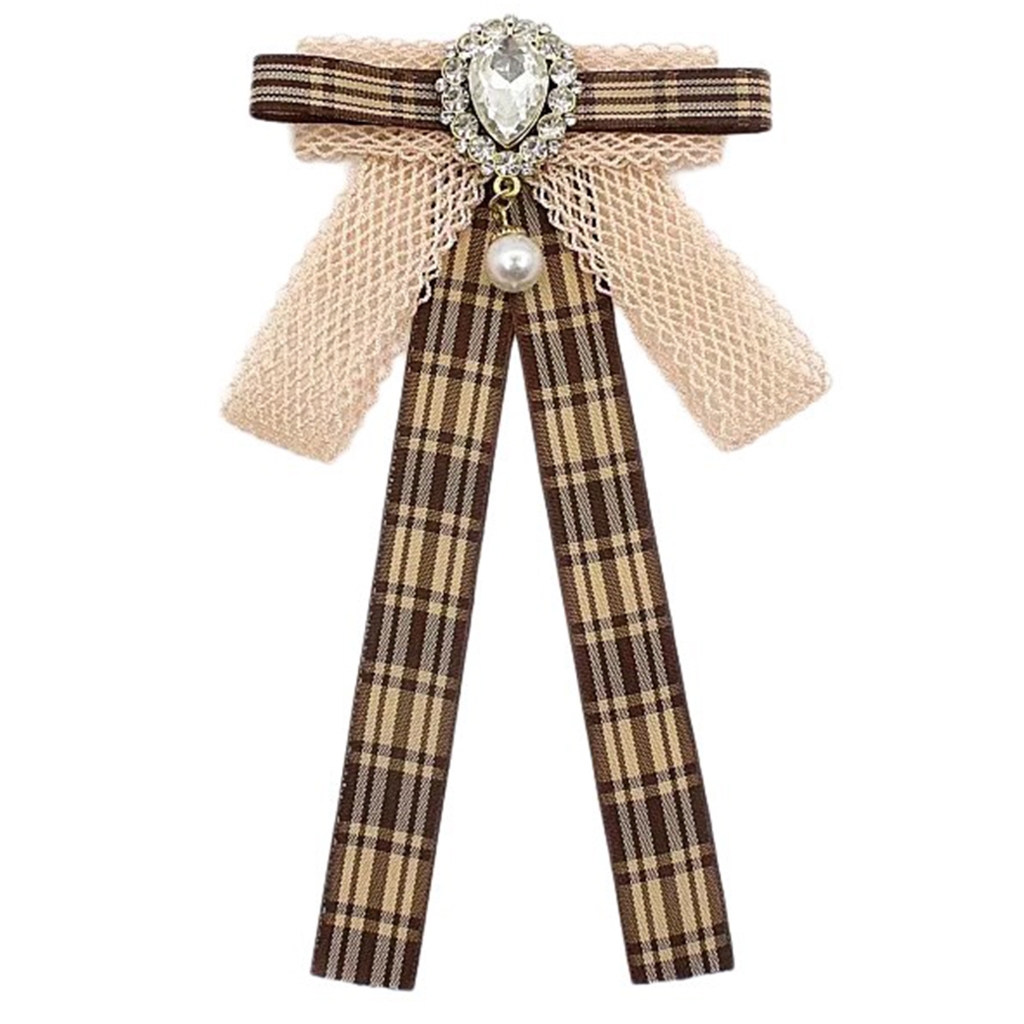 Plaid Bow Tie with Amber Crystal Brooch - Women Accessories Amazon.com: Elerevyo Women main image 2