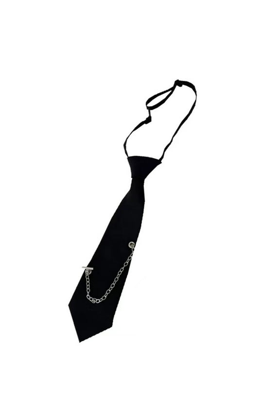 Women Necktie, Cool Hiphop Styles Black Necktie with Metal Chain Aesthetic Punk Adjustable Length Pre Tied Shirt Tie for Women and Men