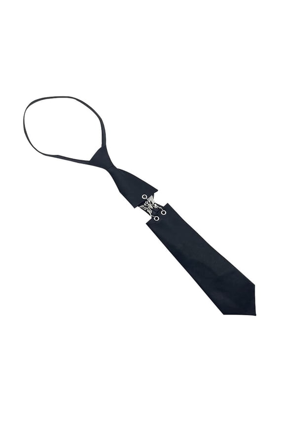 Women Necktie, Unisex Adjustable Length Black Ties with Metal Butterfly Linked Vintage Punk Pre Tied Necktie Preppy Uniform Neckwear