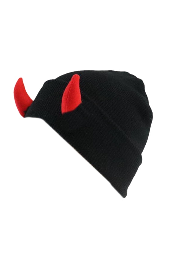 knit hat, Novelty Knitted for Women Men Adult Hat Pullover Evil Horns Hat Unisex Halloween Hat Party Props