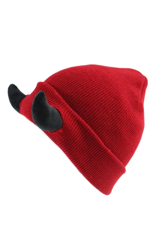 knit hat, Novelty Knitted for Women Men Adult Hat Pullover Evil Horns Hat Unisex Halloween Hat Party Props
