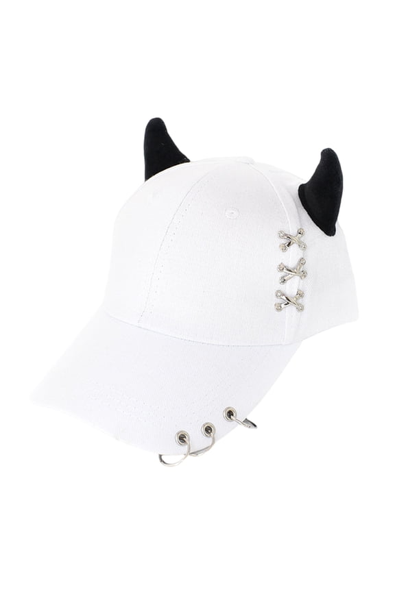 knitted hat,Fashion Hip Hop Caps Baseball Caps With Metal Rings Adjustable Strap Cotton Horn Hat Unique Hip Hop For Men And Women