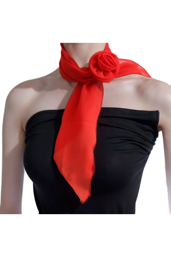 party neckscarf, Rose Flower Silk Scarf for Women French Necktie Decorative Neck Scarf Elegant Handtied Neck Scarf Triangle Scarves