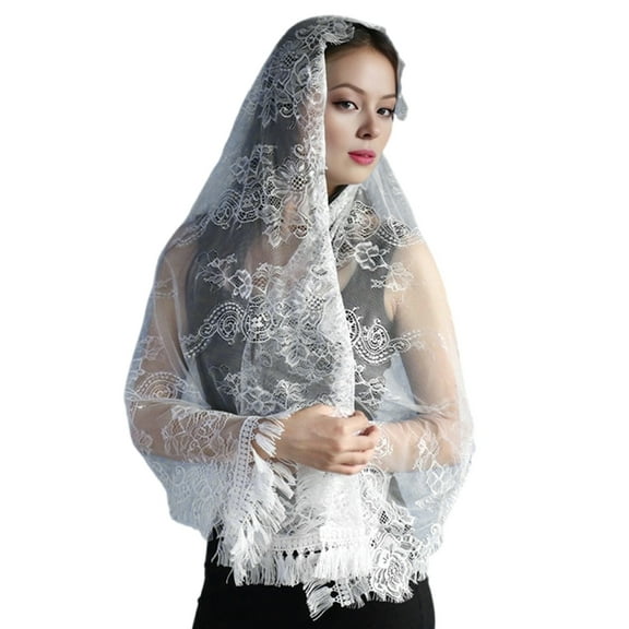 COMEET party veil, Elegant Spanish Lace Mantilla Veil for Catholic Vintage Head Covering Fringed Flower Veil Headscarf