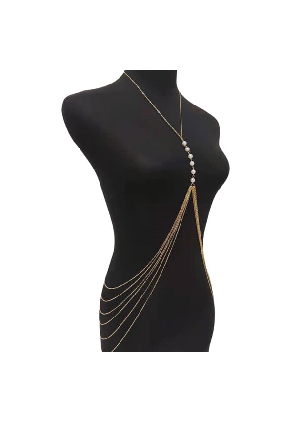 shoulder chain, Fringed Pearls Chest Chain for Party Adult Women Shoulder Chain Necklace Eye Catching Body Chain Beach Club Body Jewelry