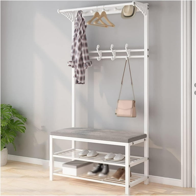 4 in 1 Entryway Hall Tree, Multifunctional Coat Rack with Bench & 2 Tier Shoe  Rack, 10 Hooks, White 