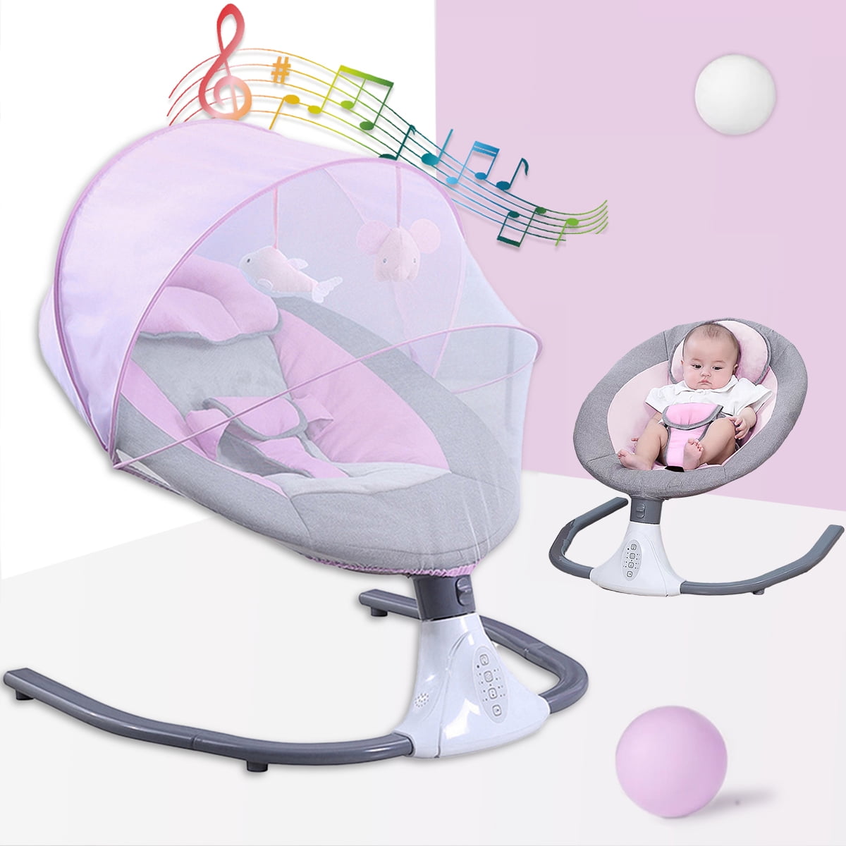 COMEONROA Baby Swing Portable Electric Baby Swing Bluetooth Infants Swing with Remote Control