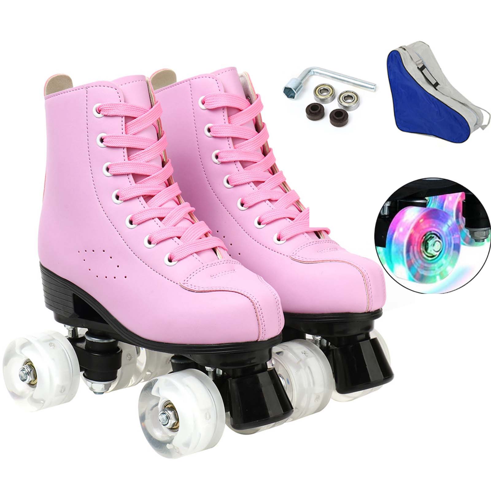 COMEONROA Classic Roller Skates, Light up Wheels Roller Skates PU Leather High Top Roller Skates