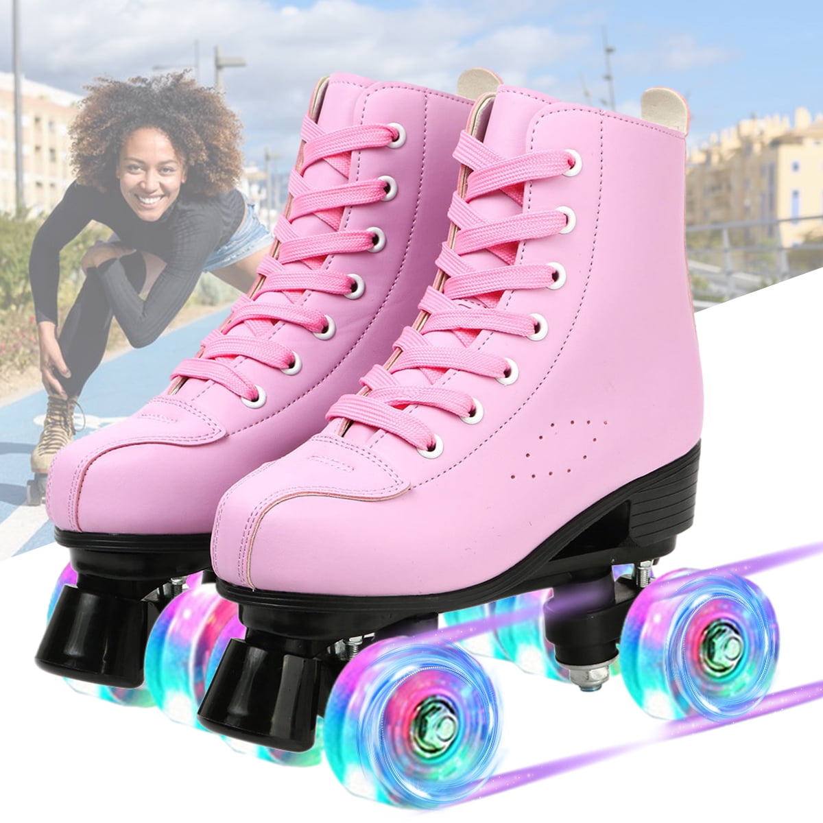COMEONROA Classic Roller Skates, Light up Wheels Roller Skates PU