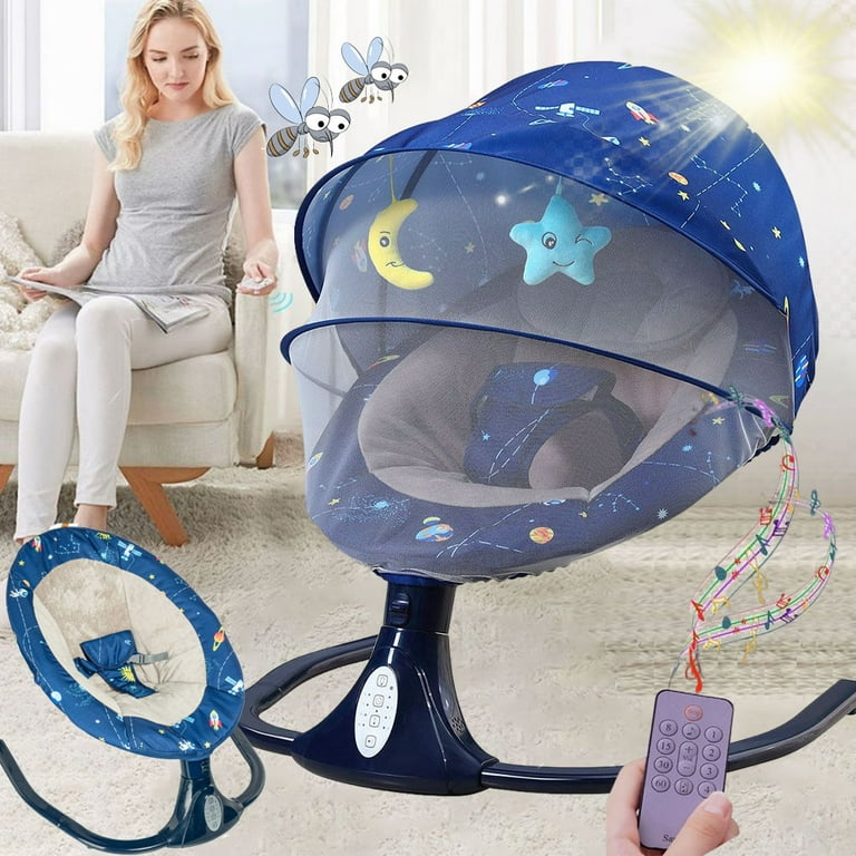 COMEONROA Portable Newborn Baby Swing Electric Compact Rocker with Toys Remote Control Bluetooth Blue Upgrade Walmart