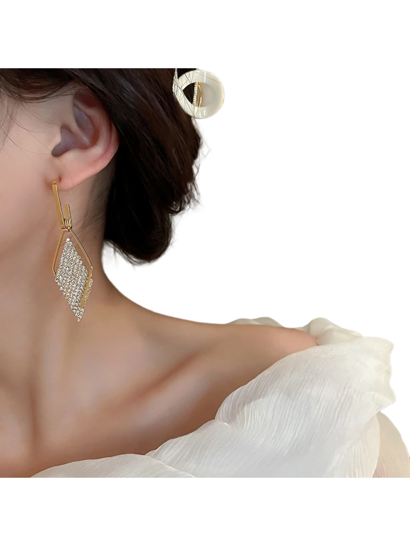 925 Sterling Silver Diamond-Studded Rhombus Earrings - Luxurious Exaggerated Earrings for Women